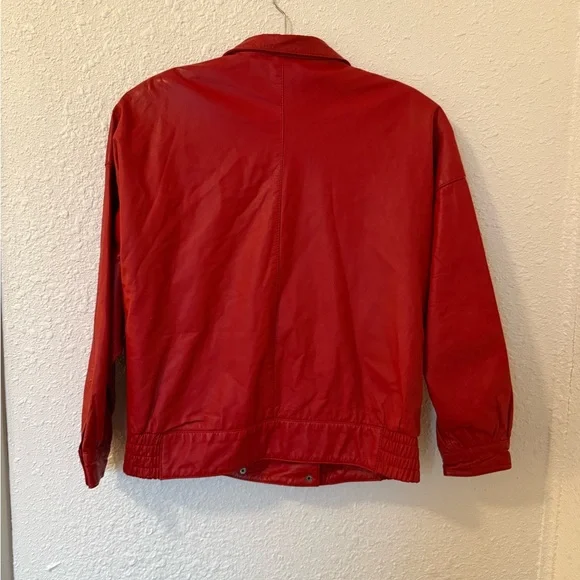 Vintage Echtes Leder Red Leather Bomber jacket - Picture 3 of 8